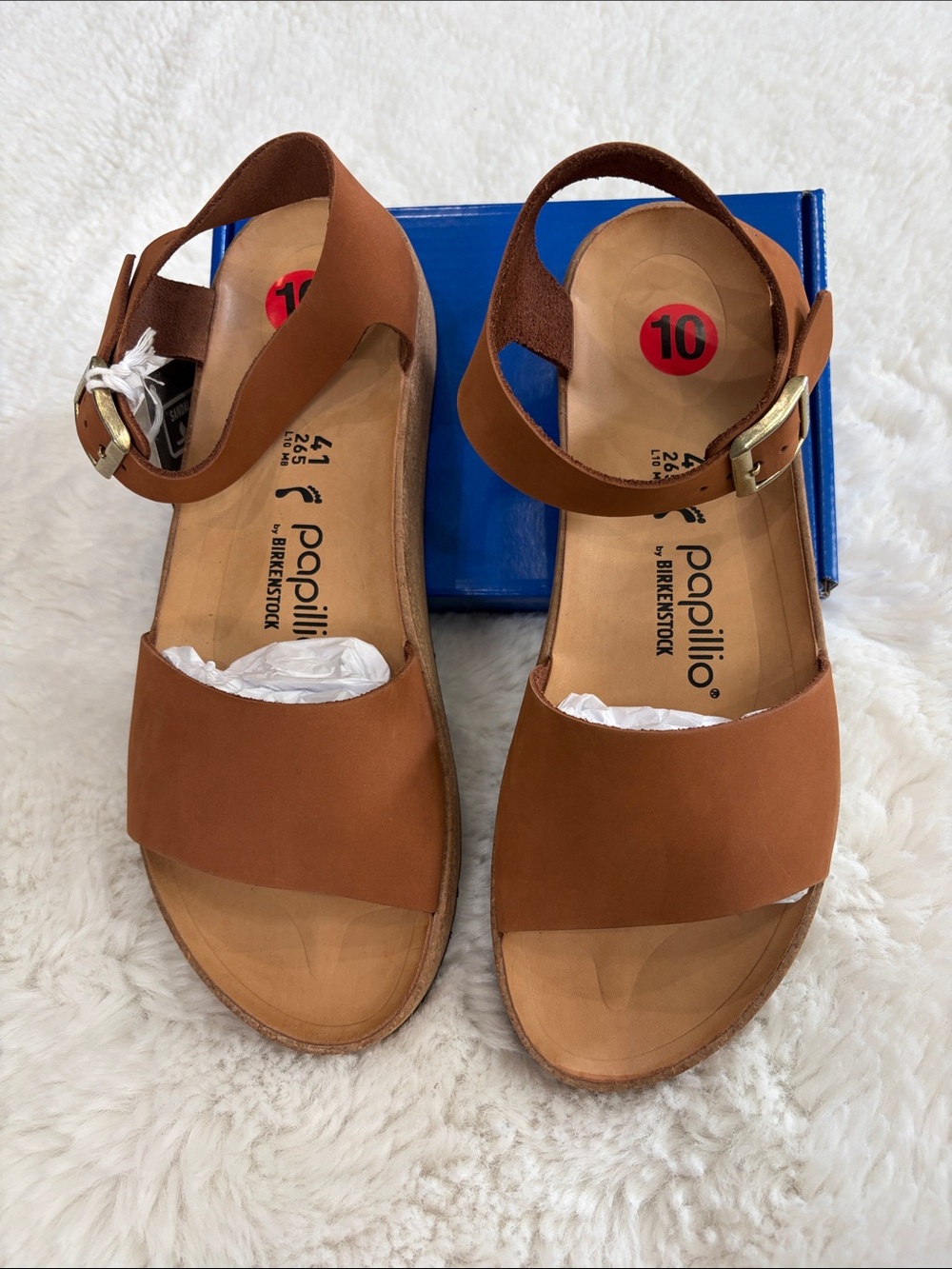Papillio by Birkenstock,Size 10,Women's Tan Leather Ankle-Strap Sandals